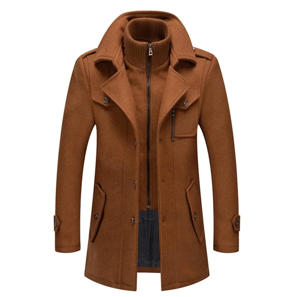 Lukas | Herren Zweiteiliger Wollmantel Slim-Fit Wintermantel mit Strickkragen 5