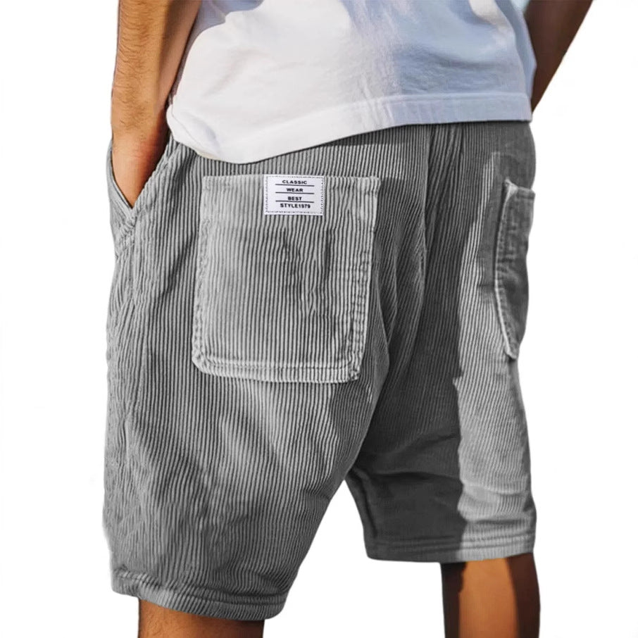 Męskie szorty z elastycznym pasem i sztruksową teksturą - casualowy styl na lato 0