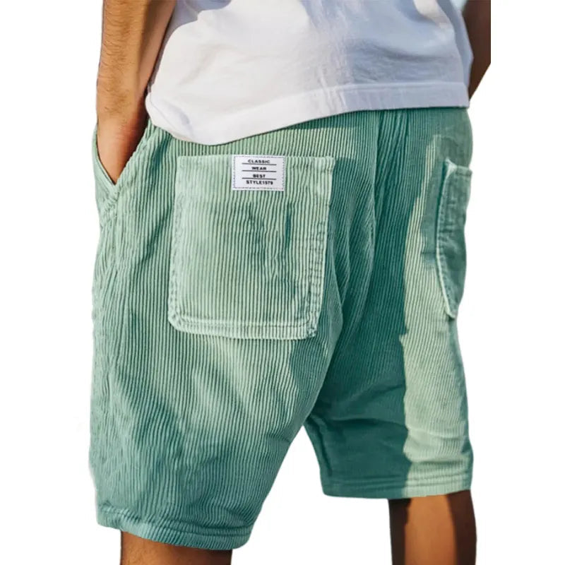 Męskie szorty z elastycznym pasem i sztruksową teksturą - casualowy styl na lato 3
