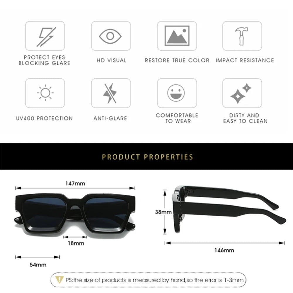 Modne Okulary Przeciwsłoneczne Unisex z Kwadratową Ramką UV400 - Stylowe i Eleganckie Ochrona przed Słońcem 5