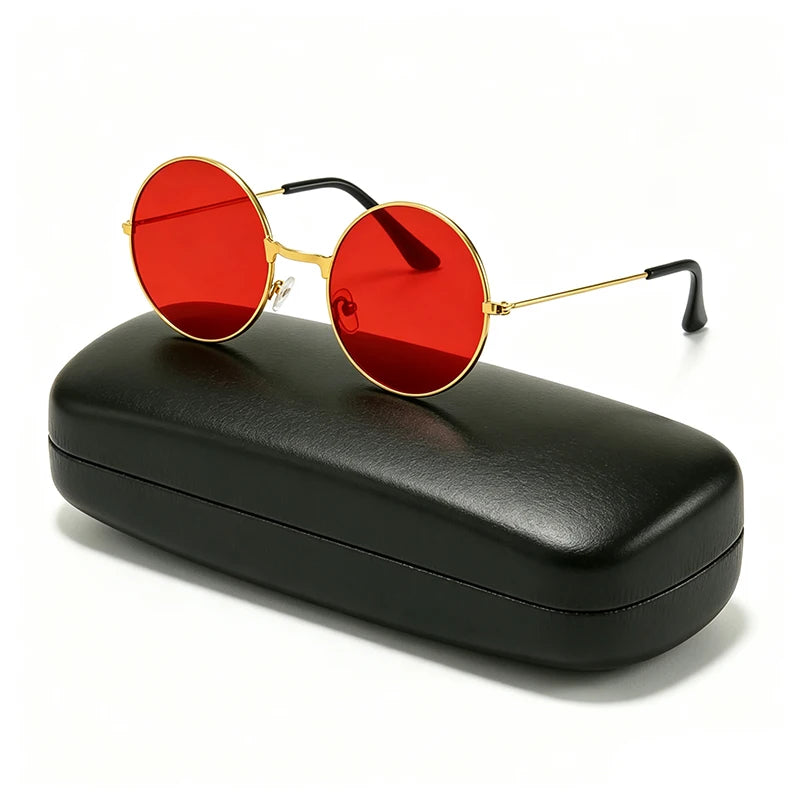 Stylowe Okrągłe Okulary Przeciwsłoneczne Unisex w Czerwonym i Żółtym Kolorze - Modny Design i Ochrona UV 0