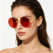 Stylowe Okrągłe Okulary Przeciwsłoneczne Unisex w Czerwonym i Żółtym Kolorze - Modny Design i Ochrona UV 2