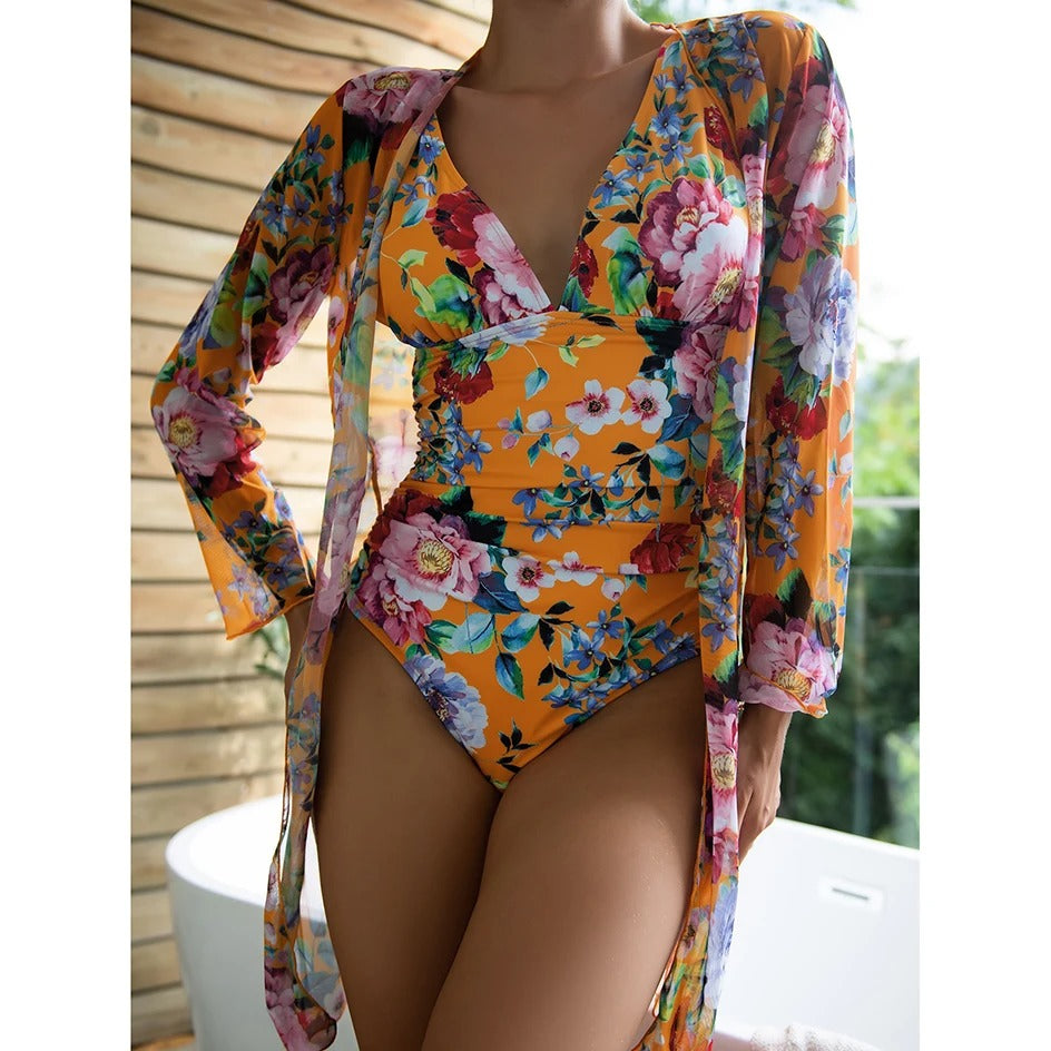 Stylowy Strój Kąpielowy Damski Jednoczęściowy z Botanicznym Nadrukiem - Elegancki Kostium Kąpielowy na Plażę i Basen 2