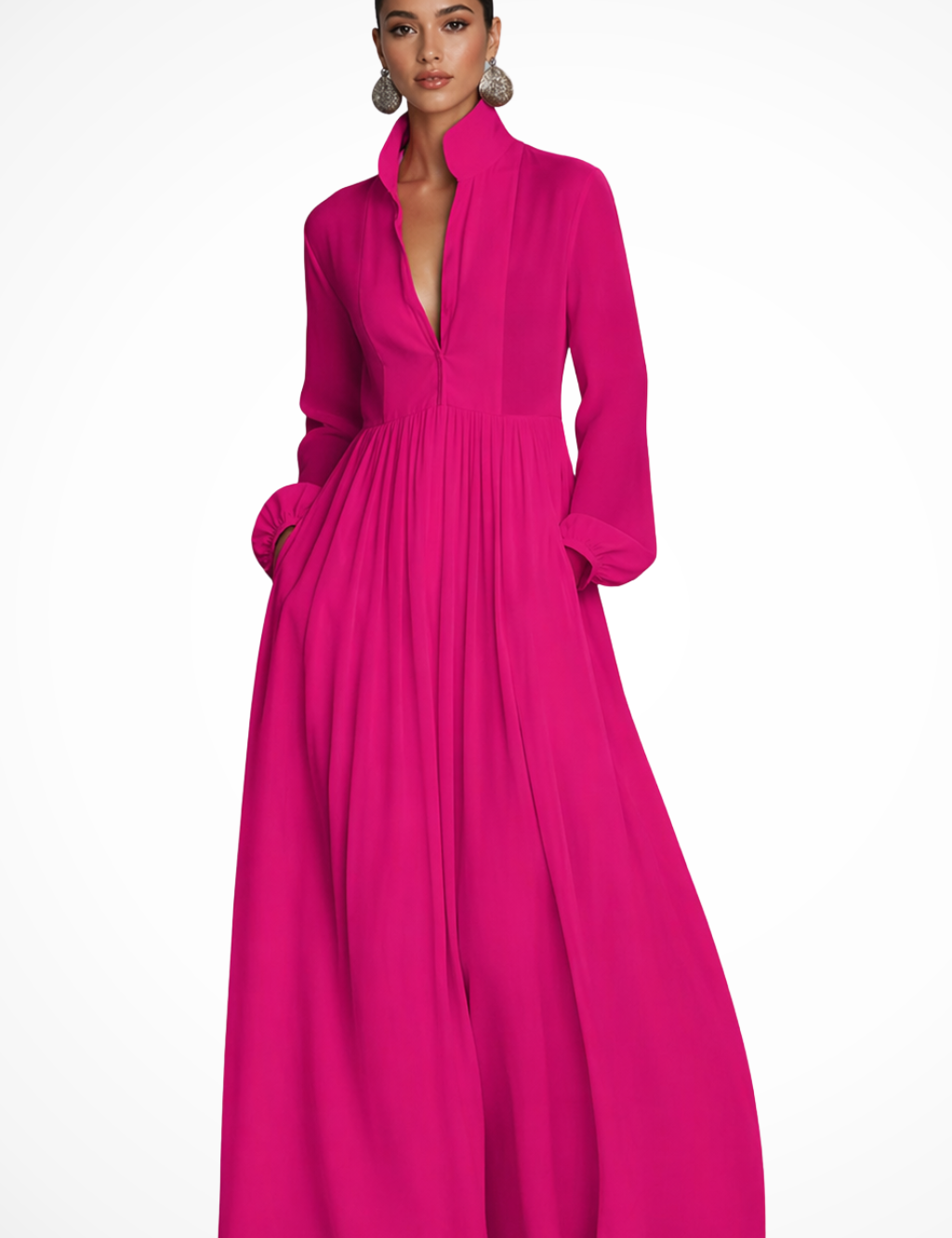 Sukienka Maxi Na Wesele Z Długim Rękawem, Elegancka Sukienka Letnia Maxi Z Kieszeniami, Stylowa Sukienka Długa 1