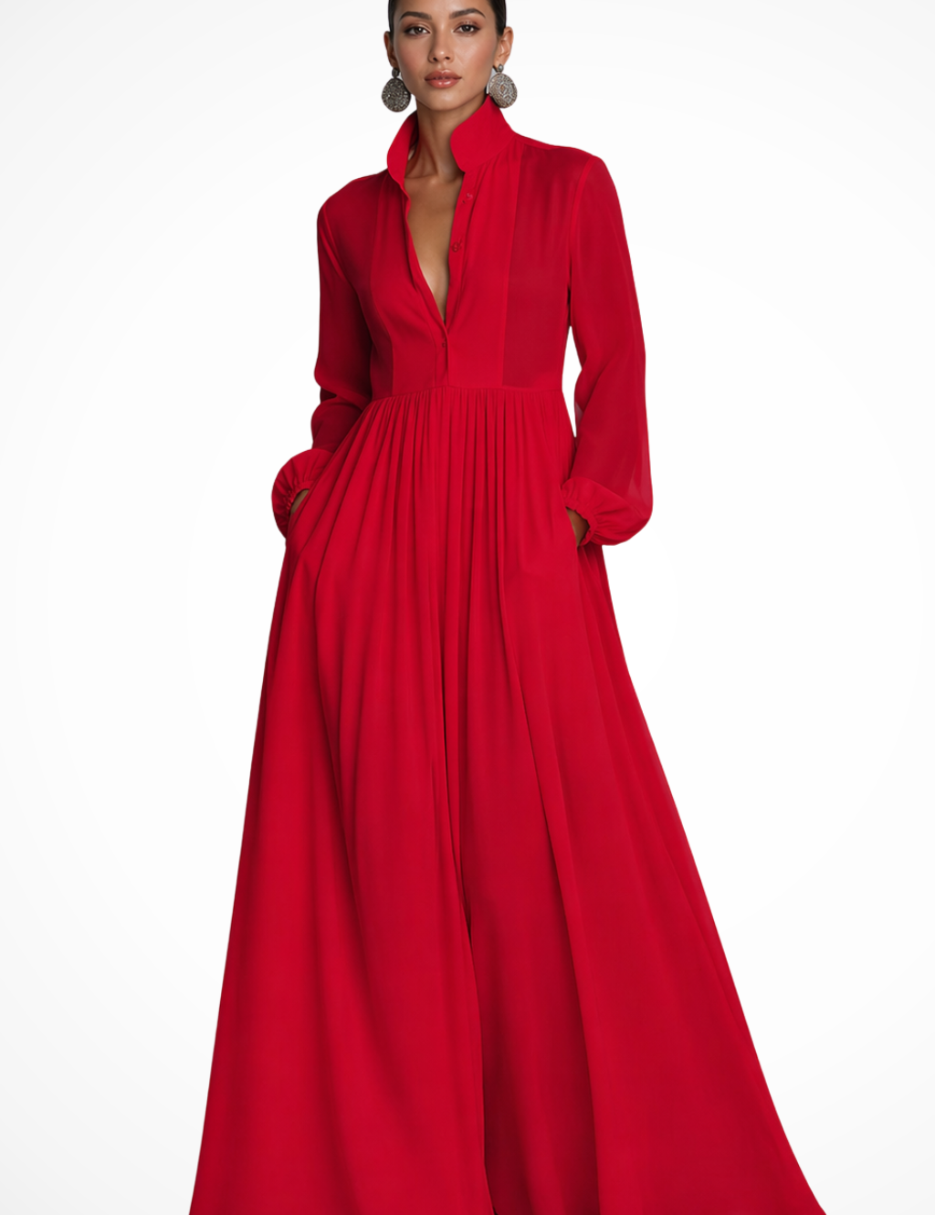 Sukienka Maxi Na Wesele Z Długim Rękawem, Elegancka Sukienka Letnia Maxi Z Kieszeniami, Stylowa Sukienka Długa 3