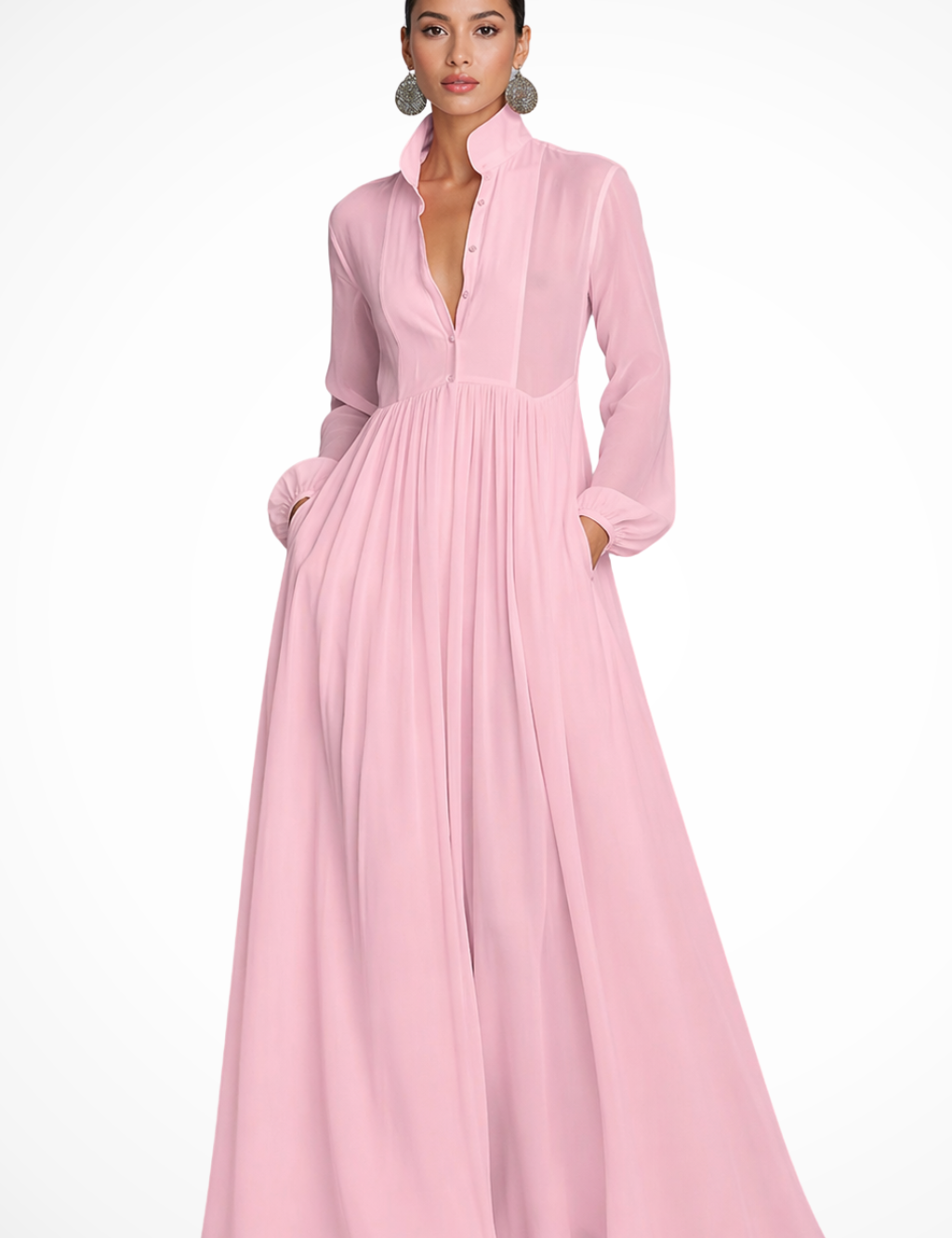 Sukienka Maxi Na Wesele Z Długim Rękawem, Elegancka Sukienka Letnia Maxi Z Kieszeniami, Stylowa Sukienka Długa 4