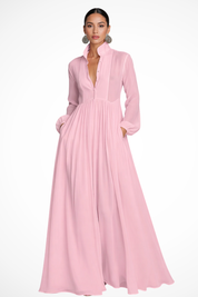 Sukienka Maxi Na Wesele Z Długim Rękawem, Elegancka Sukienka Letnia Maxi Z Kieszeniami, Stylowa Sukienka Długa 4