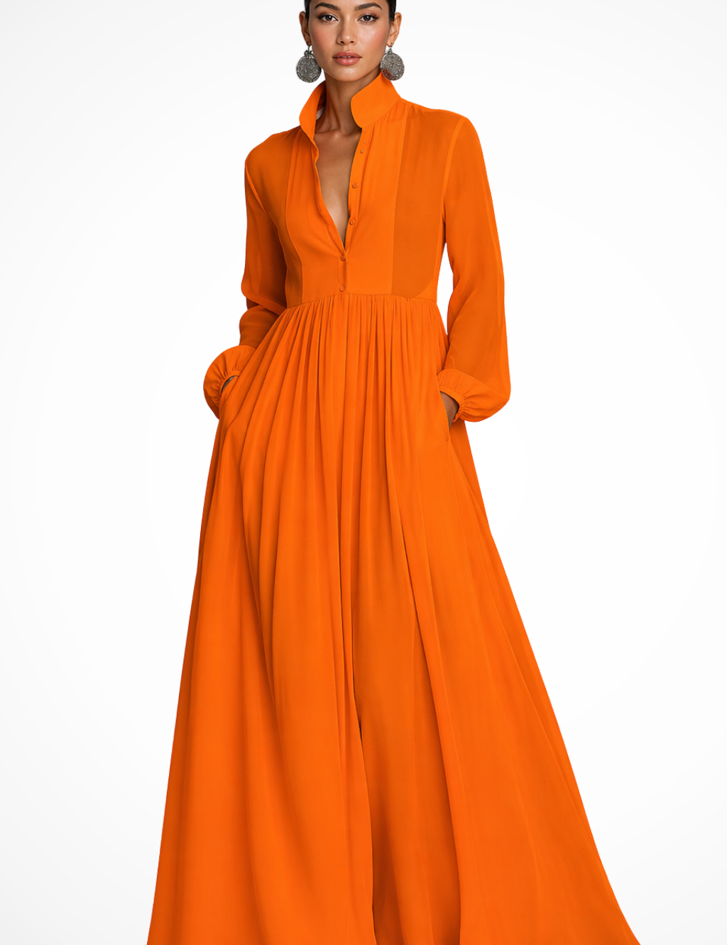 Sukienka Maxi Na Wesele Z Długim Rękawem, Elegancka Sukienka Letnia Maxi Z Kieszeniami, Stylowa Sukienka Długa 5