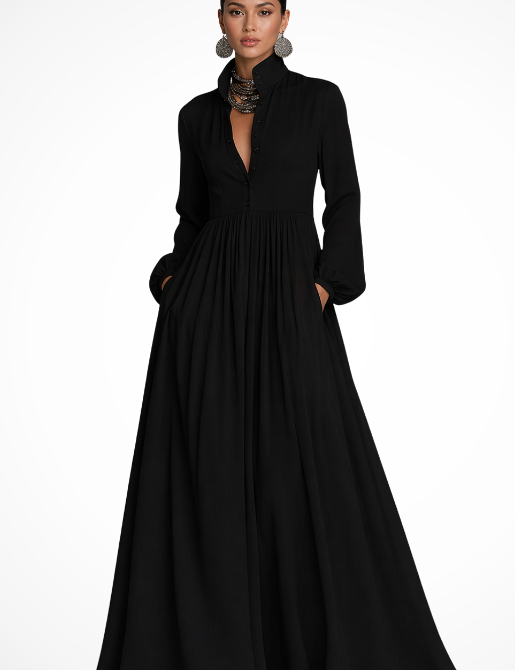 Sukienka Maxi Na Wesele Z Długim Rękawem, Elegancka Sukienka Letnia Maxi Z Kieszeniami, Stylowa Sukienka Długa 7