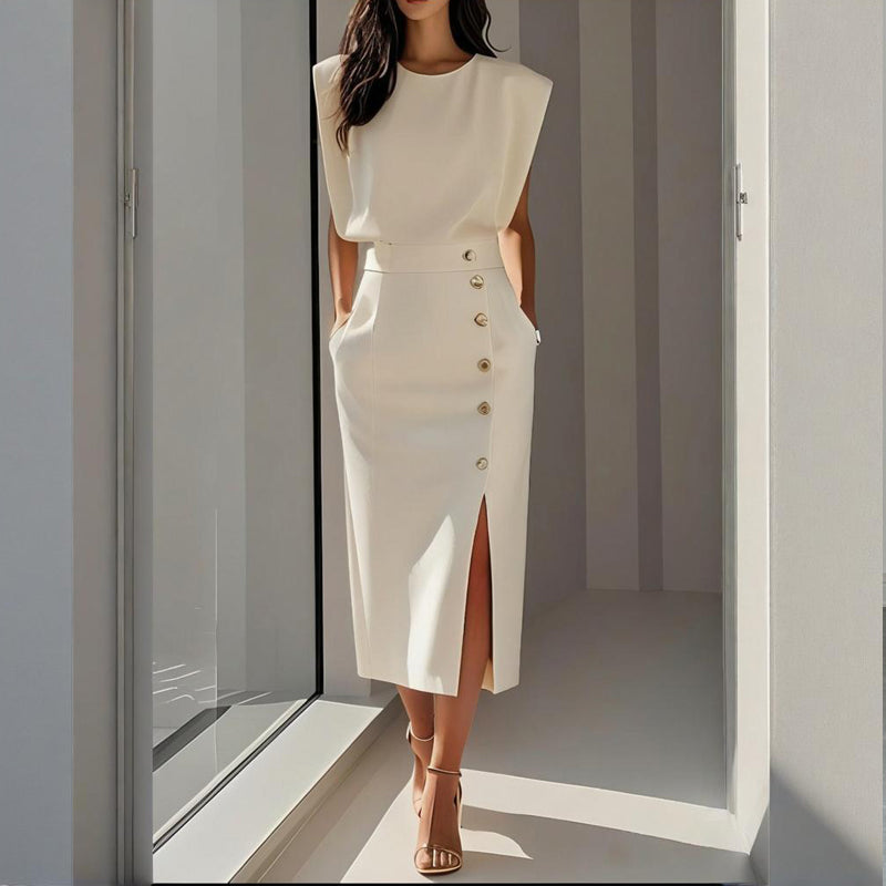 Sukienka Midi Elegancka Z Rozcięciem - Stylowy Krój Na Wesele, Idealna Na Specjalne Okazje 0