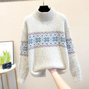 Sweter damski z dzianiny z wzorem płatków śniegu na zimę 3