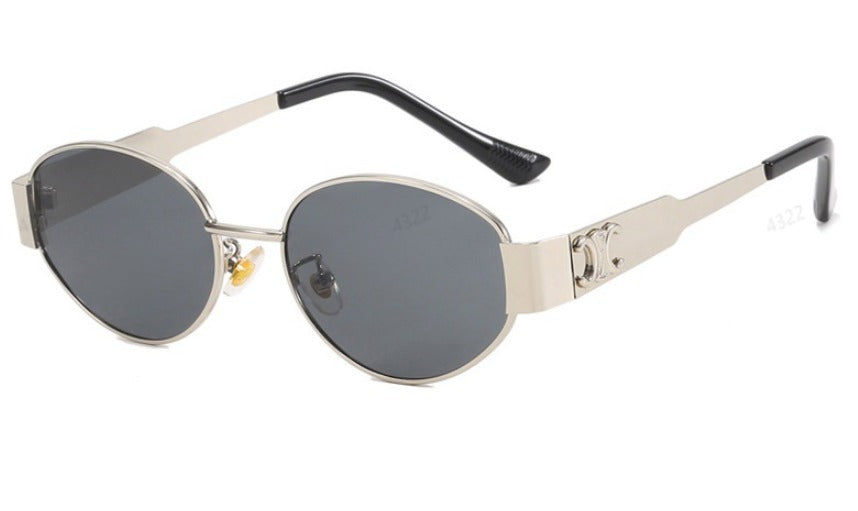 Damskie okulary przeciwsłoneczne z owalną metalową ramką - Minimalistyczny design