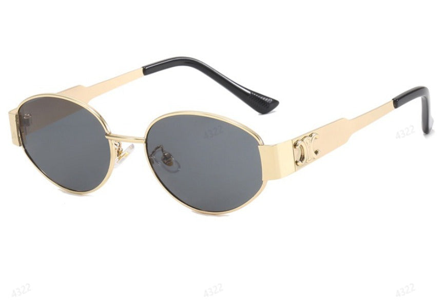 Damskie okulary przeciwsłoneczne z owalną metalową ramką - Minimalistyczny design