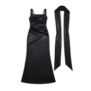 Sukienka Maxi Na Wesele Z Kwadratowym Dekoltem I Marszczeniem - Elegancka Sukienka Wieczorowa Maxi