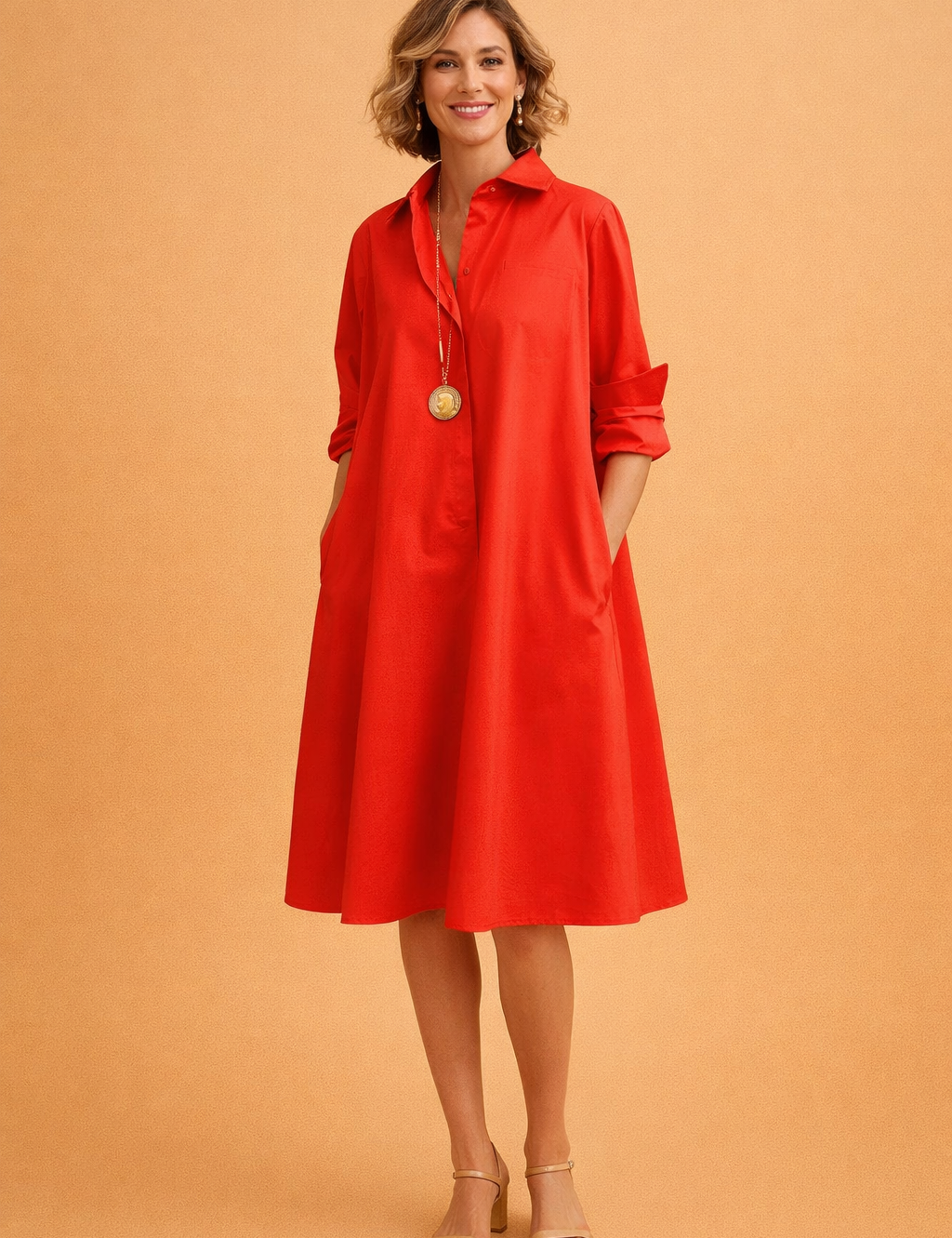european-model-red-a-line-shirt-dress-full-body-studio-posed-shot.png