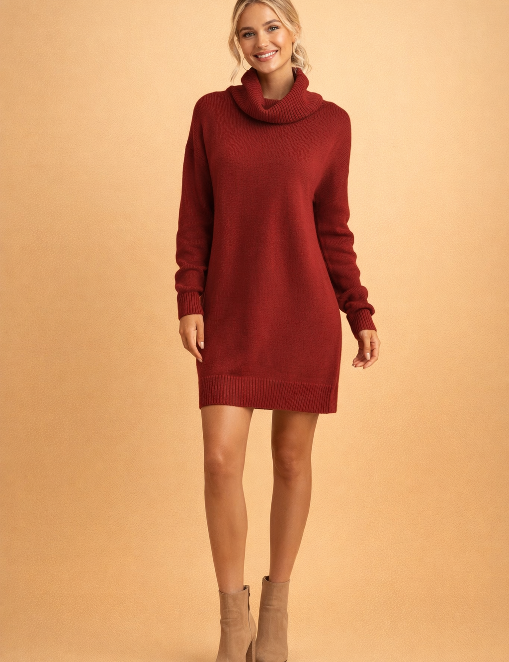 european-model-red-turtleneck-sweater-dress-studio-full-body-posed-shot-warm-sand-background.png