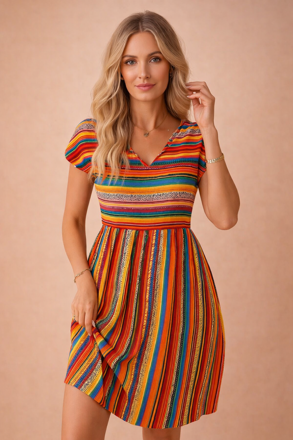 Josie | Elegancka i zwiewna mini sukienka w paski w stylu boho