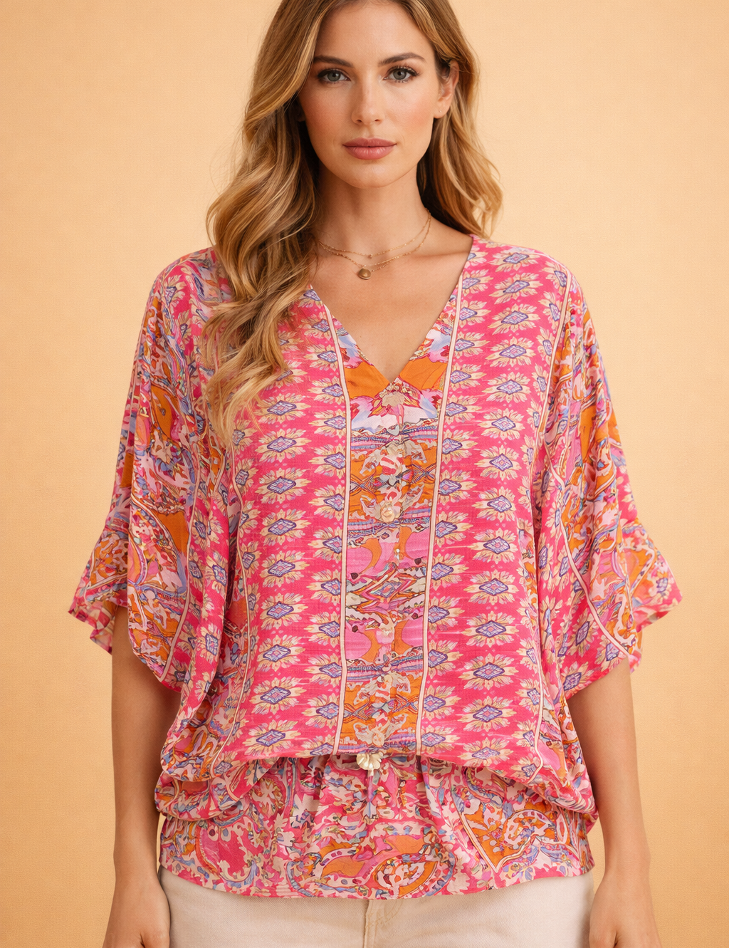 CAITLIN | Elegancki, wzorzysty top w stylu boho
