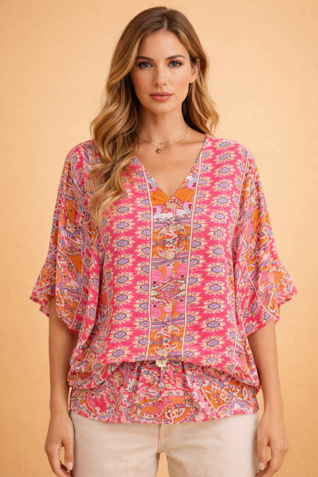 CAITLIN | Elegancki, wzorzysty top w stylu boho