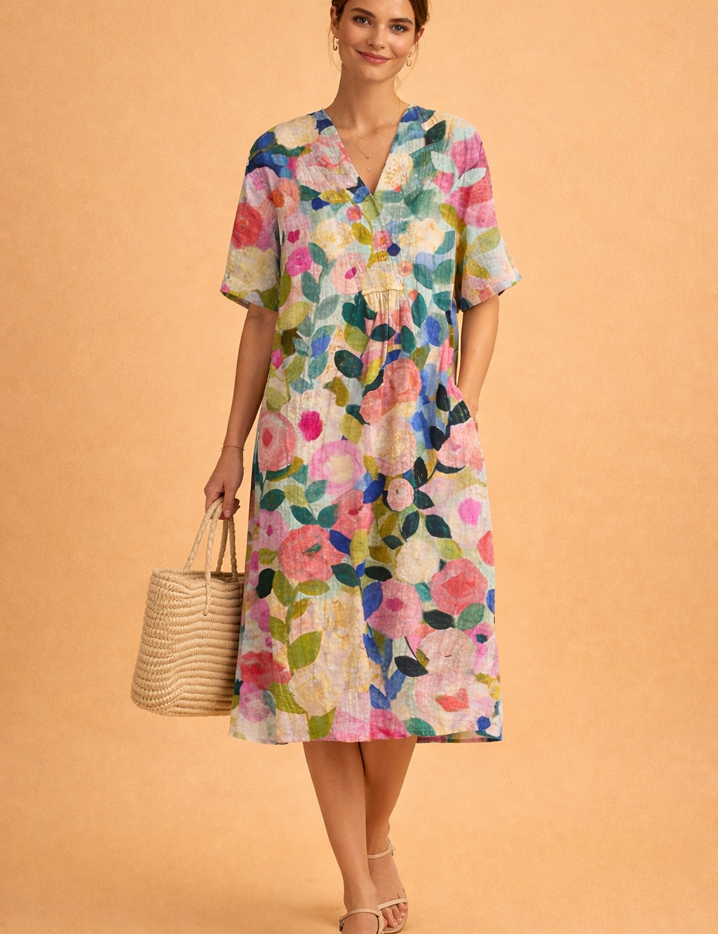 polish-model-floral-midi-dress-studio-pose-full-body-caramel-sand-background.png