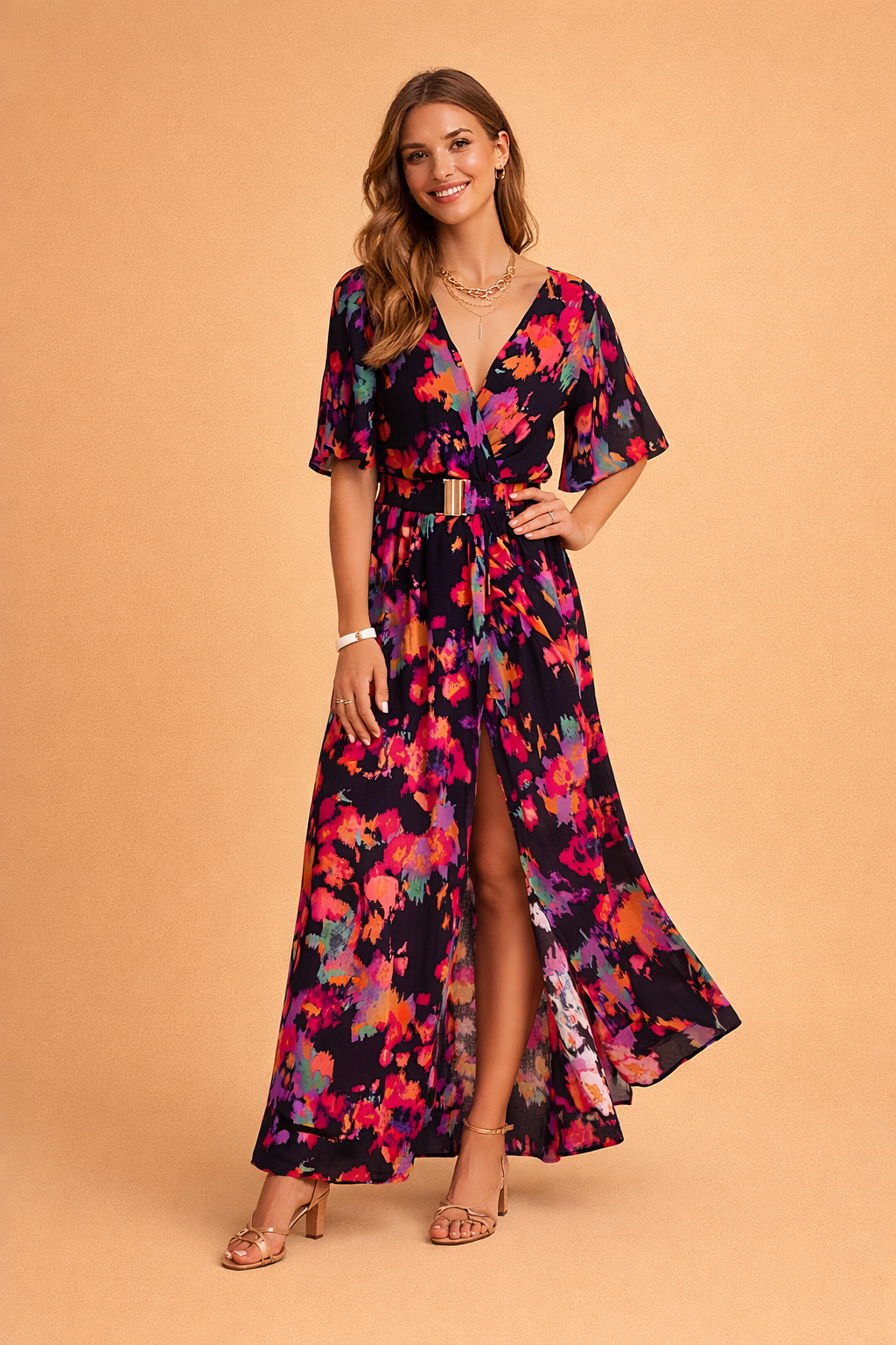 KAREN | Elegancka sukienka maxi z kopertowym dekoltem