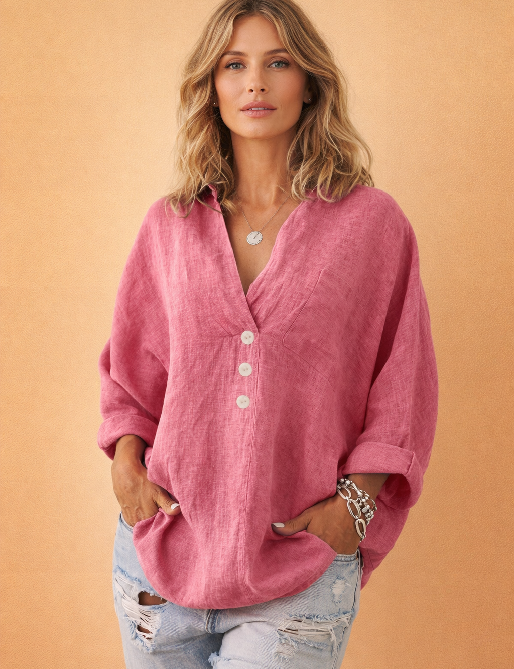 polish-woman-model-pose-pink-linen-blouse-studio-shot-shopify-product-photo.png